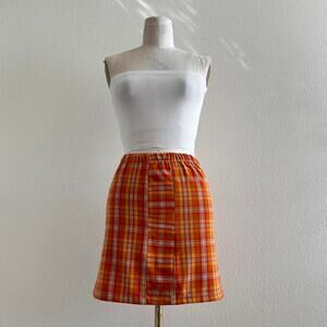 handmade orange plaid mini skirt